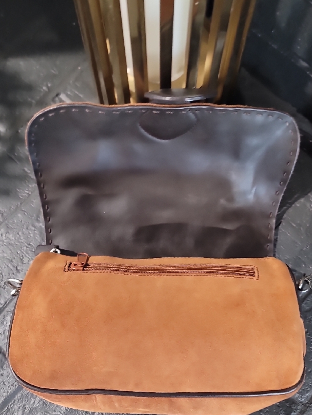 Vintage The Limited Suede Embossed Saddle Bag - Tan - Picture 5 of 8